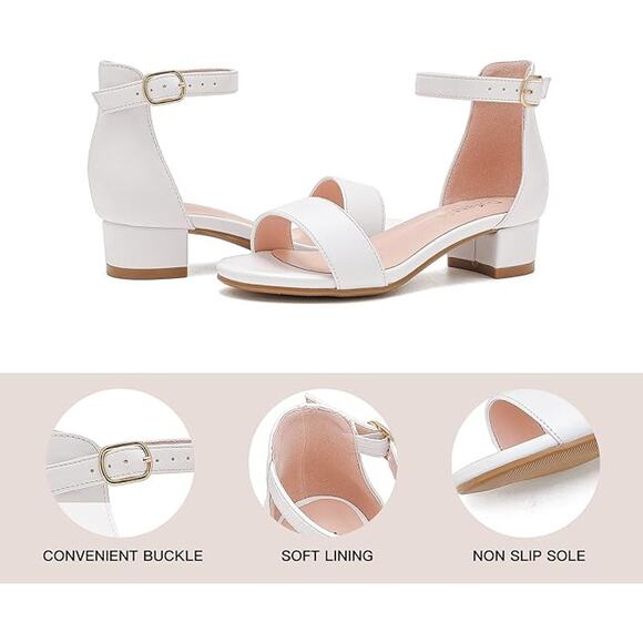 New Dufannie Girls Size 2 White Open Toe Ankle Strap Heels Sandal Wedding Shoes - Picture 3 of 6